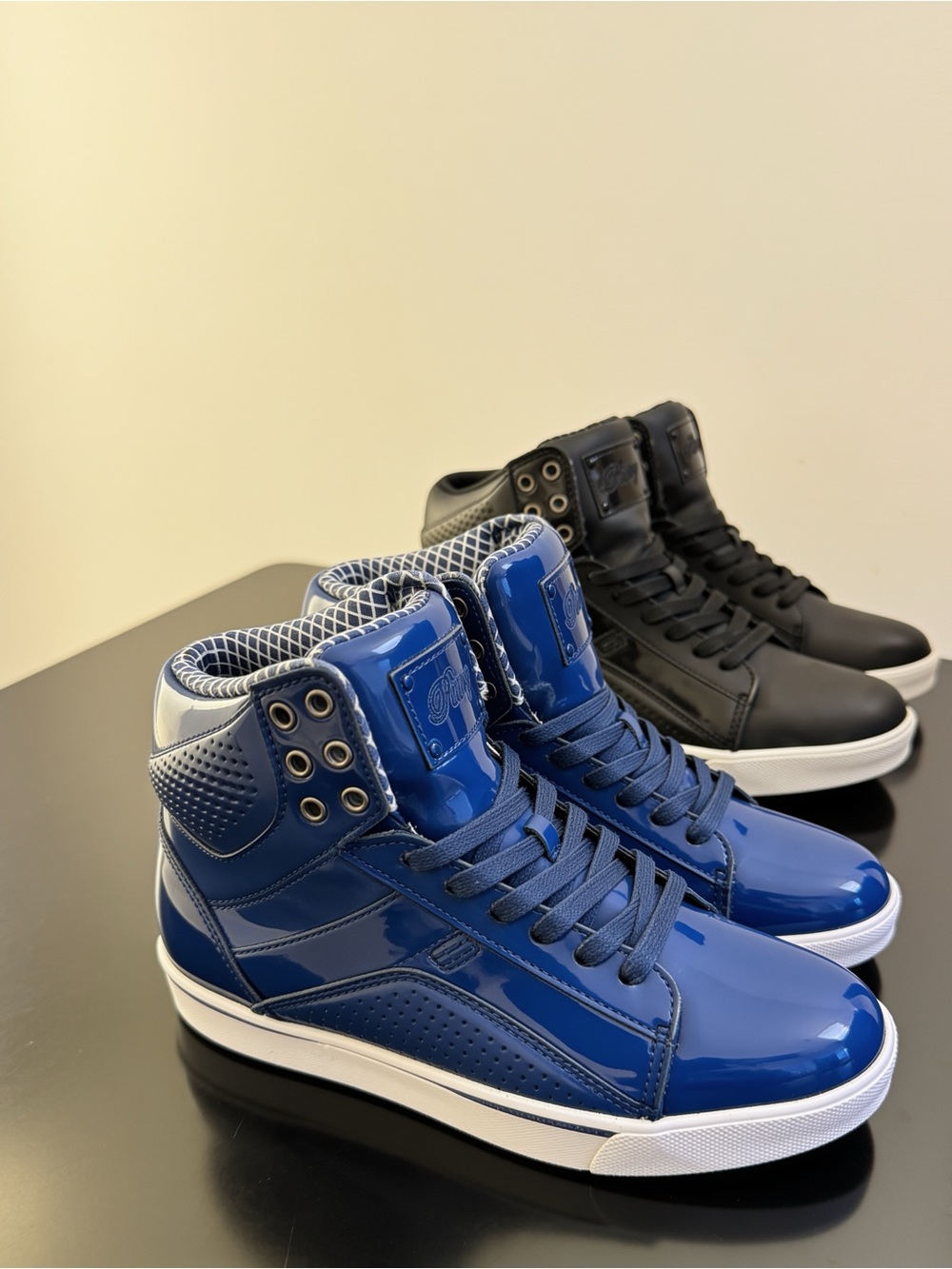 Pastry Glossy Blue and Black High-Top Sneakers